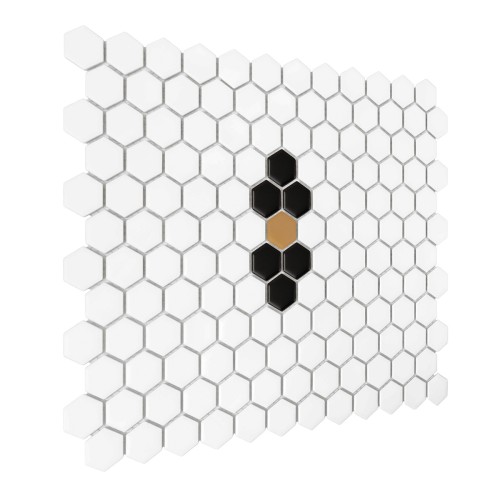 Zbliżenie mozaiki gresowej Mini Hexagon Beetle Black matt.