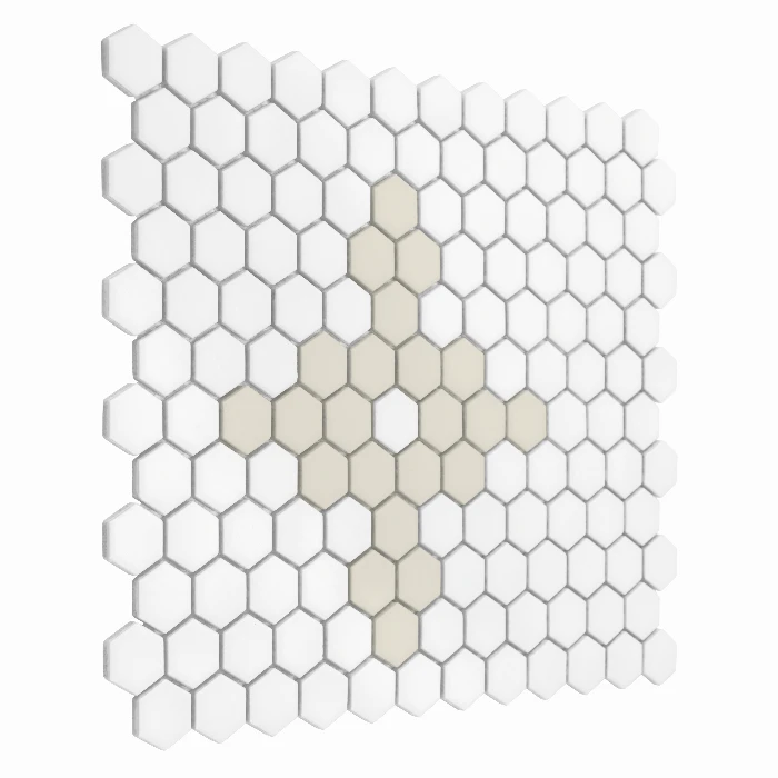 Zbliżenie mozaiki gresowej Mini Hexagon Floret matt.