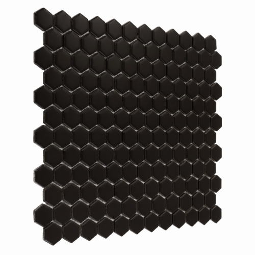 Zbliżenie mozaiki gresowej Mini Hexagon Black matt.
