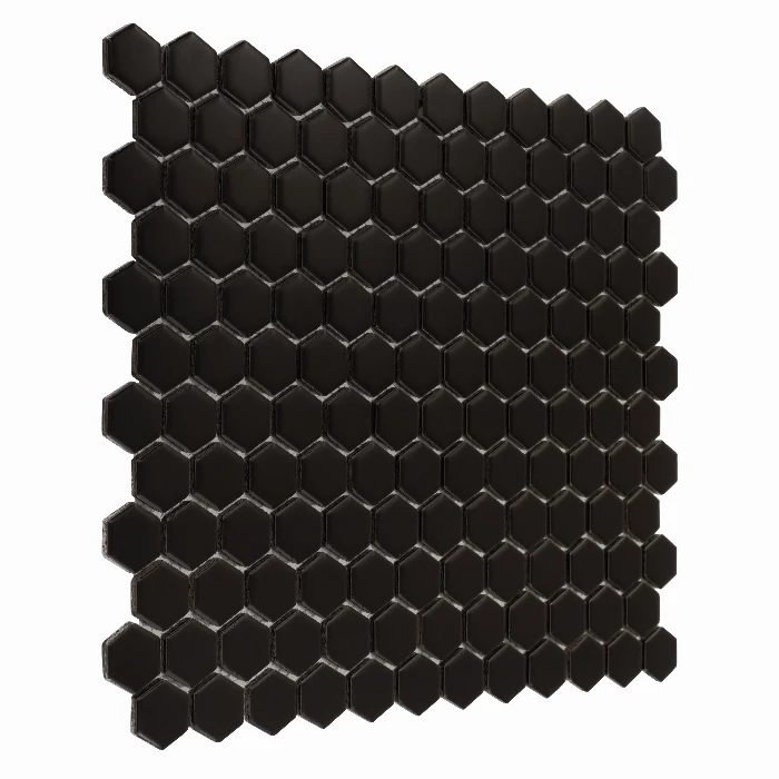 Zbliżenie mozaiki gresowej Mini Hexagon Black matt.