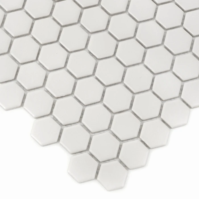 Zbliżenie mozaiki gresowej Mini Hexagon Cotton matt.