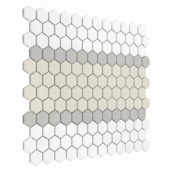Zbliżenie mozaiki gresowej Mini Hexagon Stripe 3.A matt.