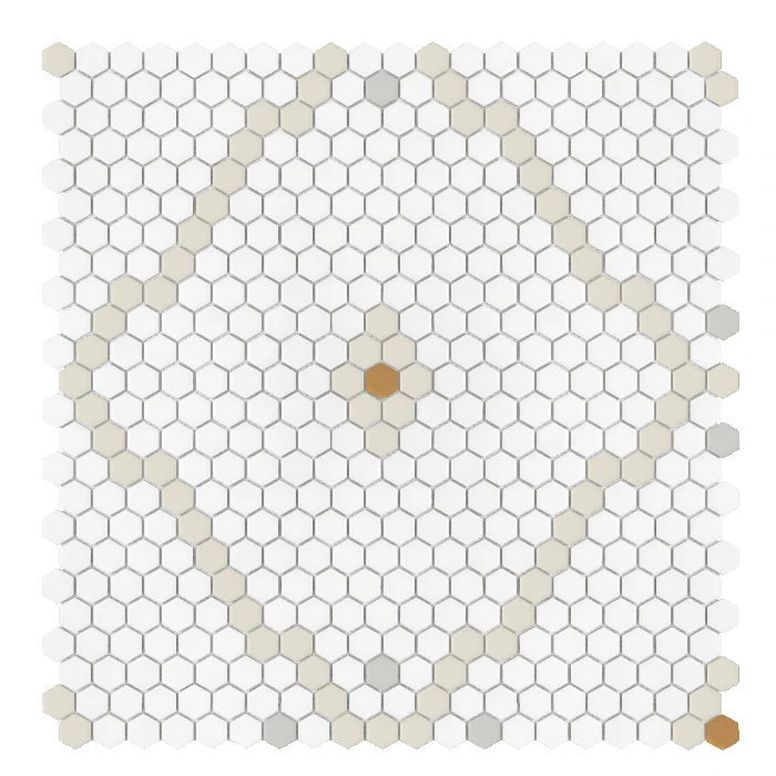 Mini Hexagon Rombdance Cotton matt,mozaika,płytka,ceramiczna,łazienka,kuchnia,przedpokój,podłogi,ściany,50,2x52,3cm