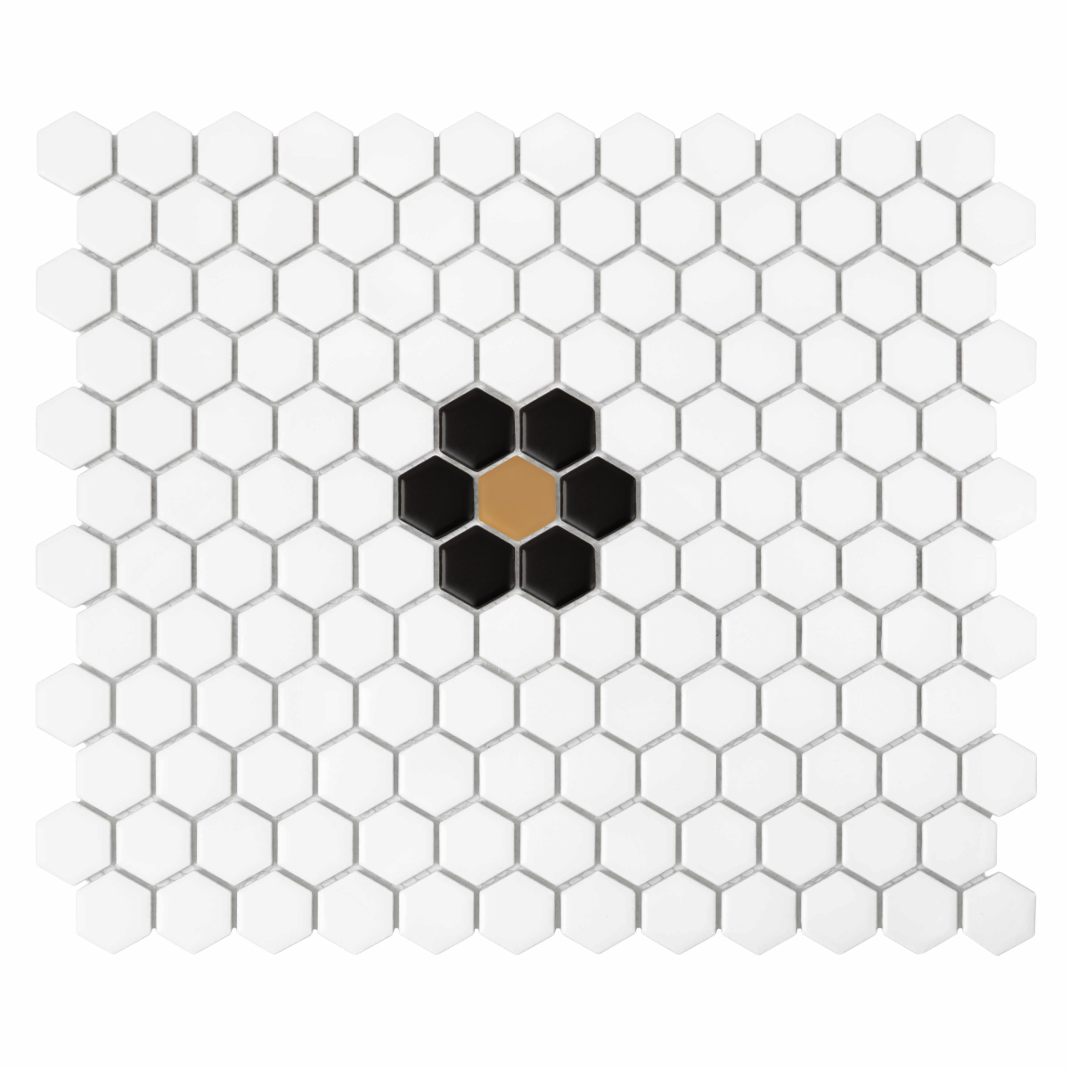 Mini Hexagon Daisy Black matt,płytka, mozaika,ceramiczna,na podłogi,ściany,kuchnia,łazienka,przedpokój,26x30cm