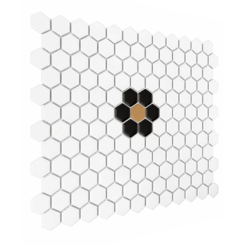Mini Hexagon Daisy Black matt,płytka, mozaika,ceramiczna,na podłogi,ściany,kuchnia,łazienka,przedpokój,26x30cm