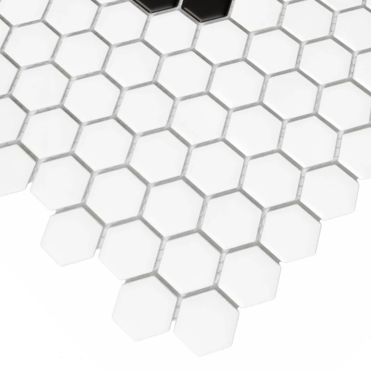 Mini Hexagon Daisy Black matt,płytka, mozaika,ceramiczna,na podłogi,ściany,kuchnia,łazienka,przedpokój,26x30cm