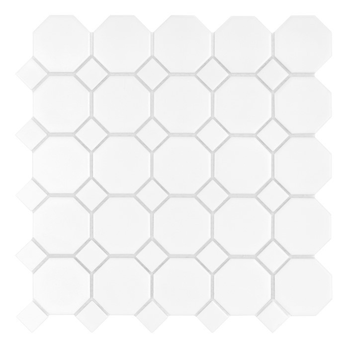 Mini Octagon White 55 matt,płytka,mozaika,ceramiczna,podłogi,ściany,kuchnia,łazienka,przedpokój,29,5x29,5cm