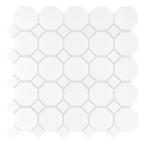 Mini Octagon White 55 matt,płytka,mozaika,ceramiczna,podłogi,ściany,kuchnia,łazienka,przedpokój,29,5x29,5cm