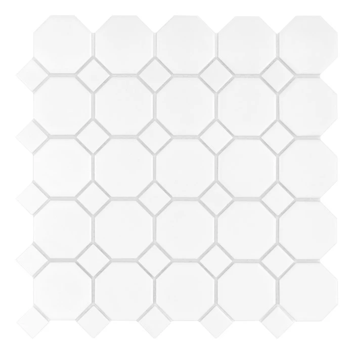 Mini Octagon White 55 matt,płytka,mozaika,ceramiczna,podłogi,ściany,kuchnia,łazienka,przedpokój,29,5x29,5cm