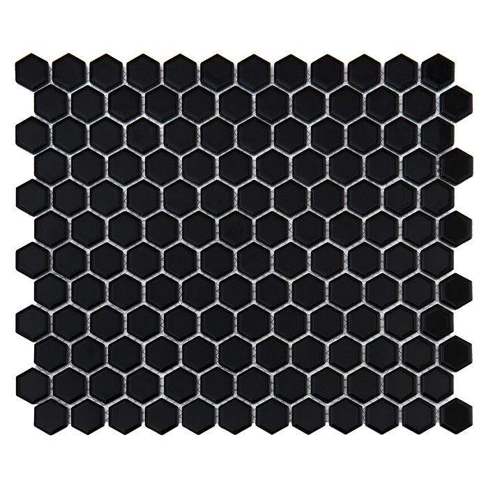 Mini Hexagon Black,płytka,mozaika,ceramiczna,kuchnia,łazienka,przedpokój,podłogi,ściany,30x26cm.