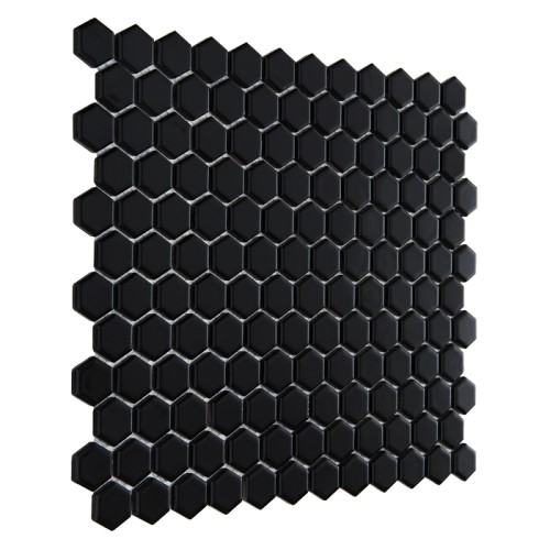 Mini Hexagon Black,płytka,mozaika,ceramiczna,kuchnia,łazienka,przedpokój,podłogi,ściany,30x26cm.