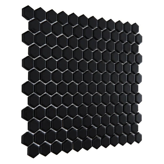 Mini Hexagon Black,płytka,mozaika,ceramiczna,kuchnia,łazienka,przedpokój,podłogi,ściany,30x26cm.