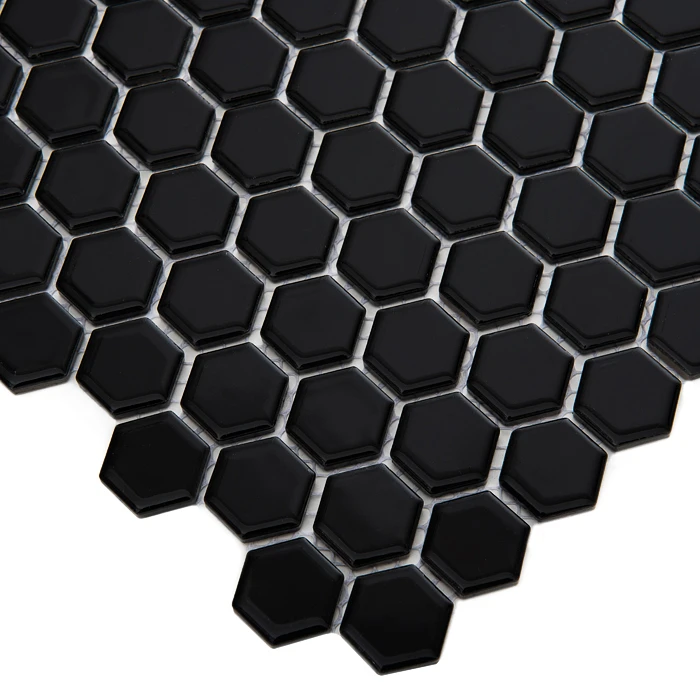 Mini Hexagon Black,płytka,mozaika,ceramiczna,kuchnia,łazienka,przedpokój,podłogi,ściany,30x26cm.