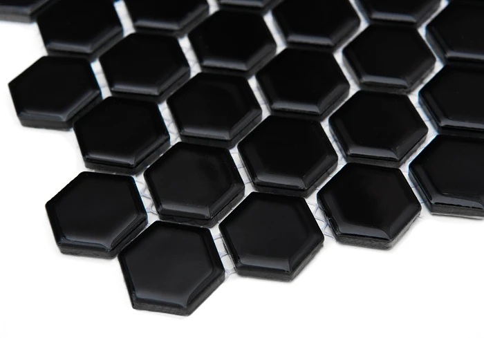 Mini Hexagon Black,płytka,mozaika,ceramiczna,kuchnia,łazienka,przedpokój,podłogi,ściany,30x26cm.