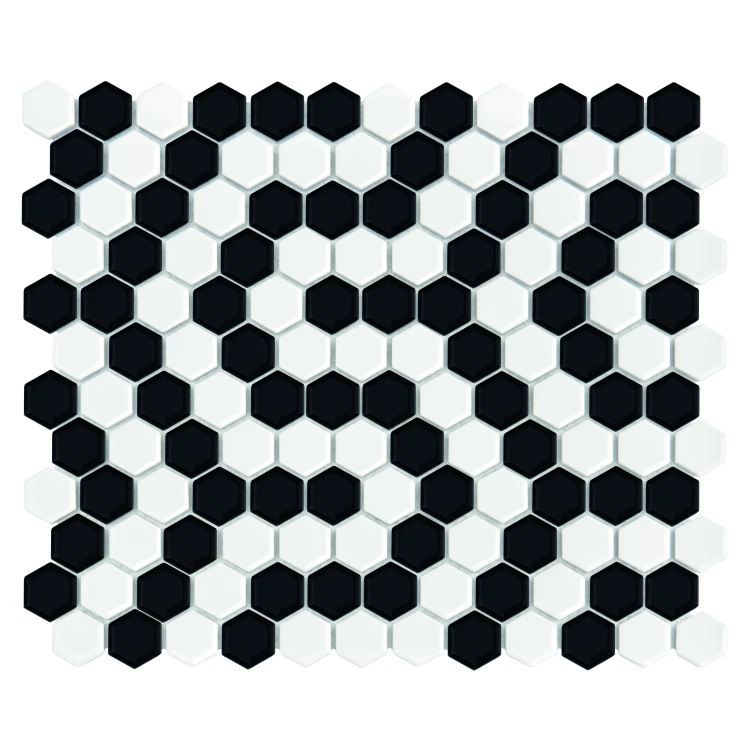 Mini Hexagon B&W CORAL,płytka,mozaika,ceramiczna,kuchnia,łazienka,przedpokój,podłogi,ściany,26x30cm