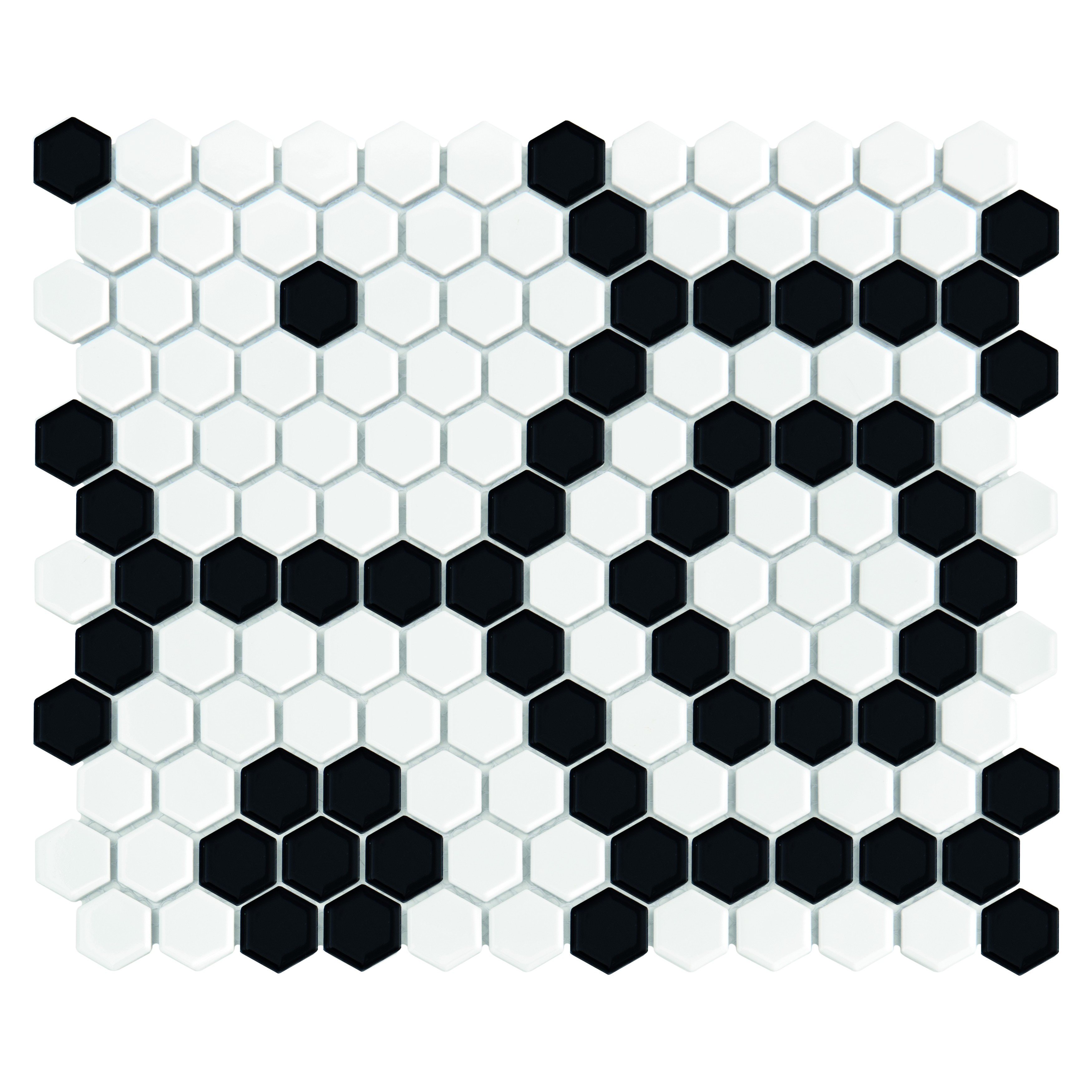 Mini Hexagon B&W BEE,płytka,mozaika,ceramiczna,kuchnia,łazienka,przedpokój,podłogi,ściany,26x30cm.