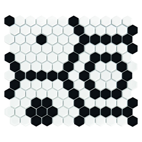 Mini Hexagon B&W BEE,płytka,mozaika,ceramiczna,kuchnia,łazienka,przedpokój,podłogi,ściany,26x30cm.