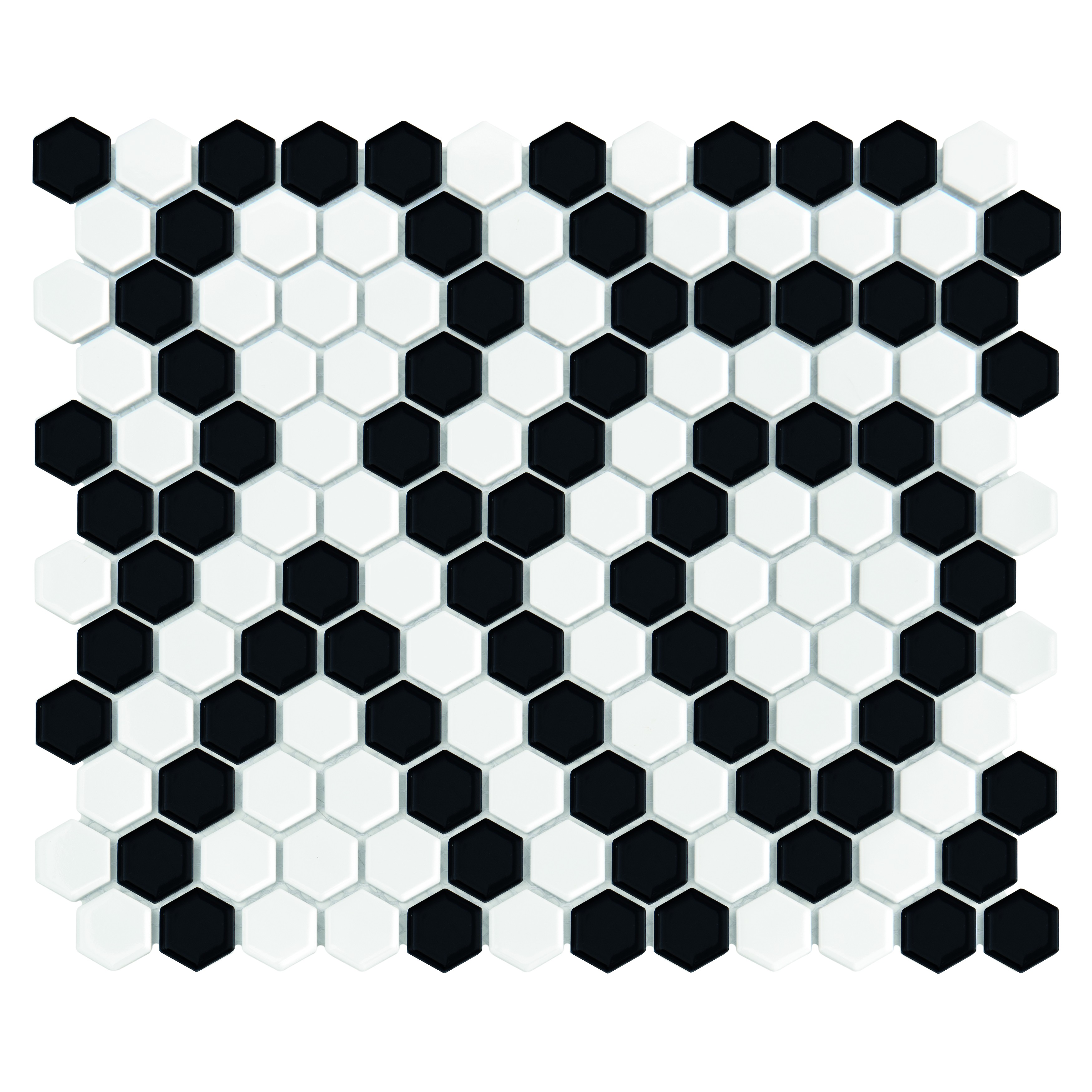 Mini Hexagon B&W LACE,płytka,mozaika,ceramiczna,kuchnia,łazienka,przedpokój,podłogi,ściany,26x30cm.