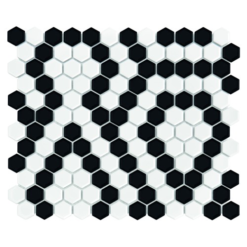 Mini Hexagon B&W LACE,płytka,mozaika,ceramiczna,kuchnia,łazienka,przedpokój,podłogi,ściany,26x30cm.