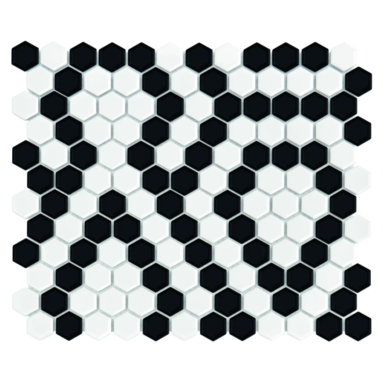 Mini Hexagon B&W LACE,płytka,mozaika,ceramiczna,kuchnia,łazienka,przedpokój,podłogi,ściany,26x30cm.