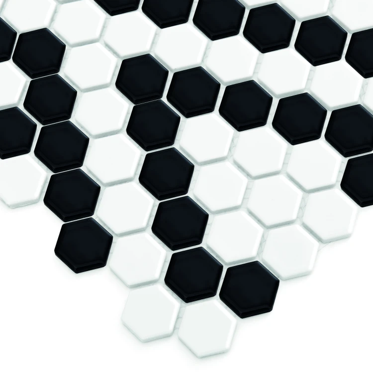 Mini Hexagon B&W LACE,płytka,mozaika,ceramiczna,kuchnia,łazienka,przedpokój,podłogi,ściany,26x30cm.