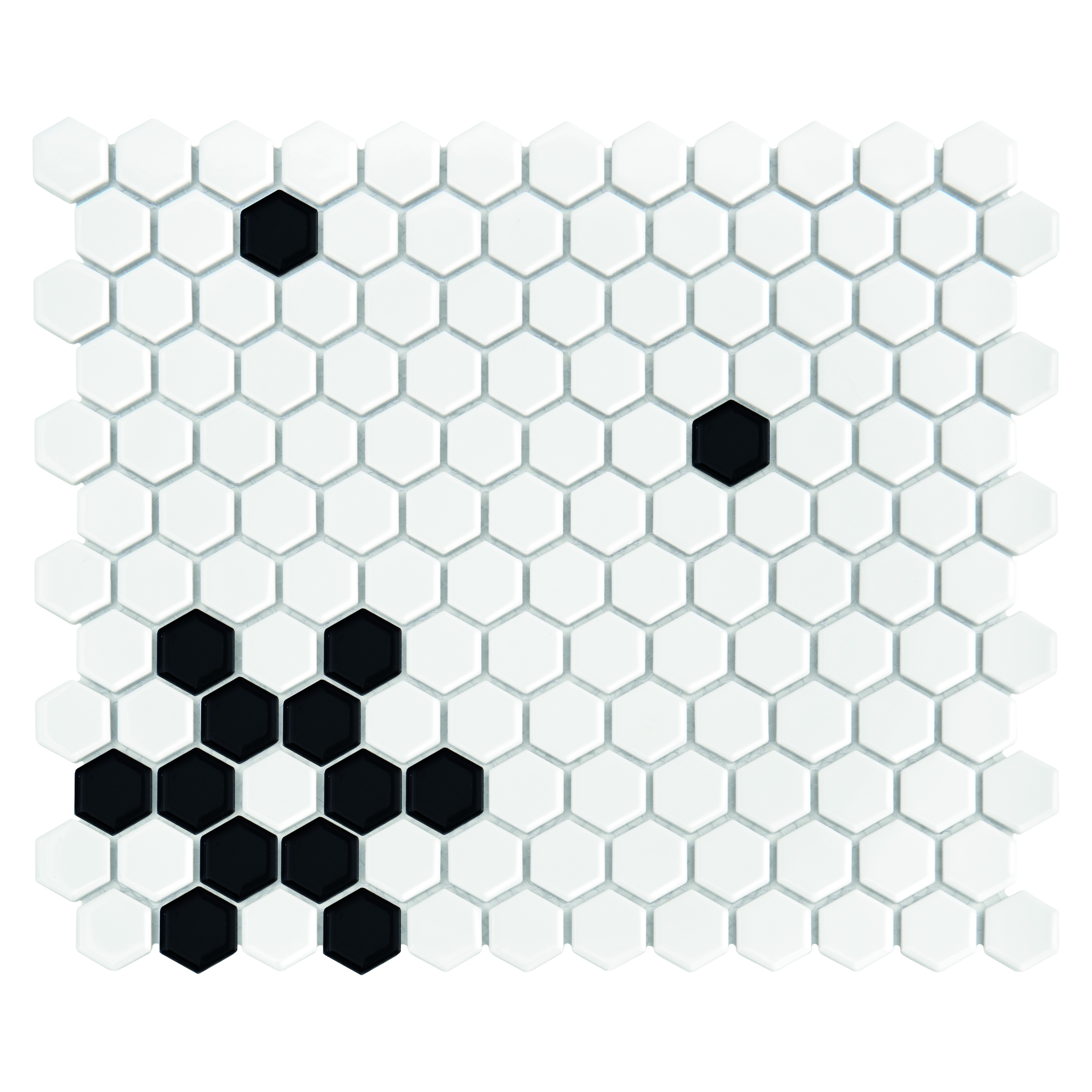Mini Hexagon B&W SNOW,płytka,mozaika,ceramiczna,kuchnia,łazienka,przedpokój,podłogi,ściany,26x30cm.
