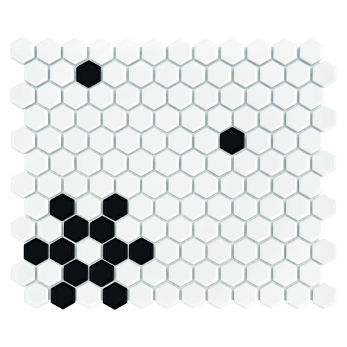 Mini Hexagon B&W SNOW,płytka,mozaika,ceramiczna,kuchnia,łazienka,przedpokój,podłogi,ściany,26x30cm.