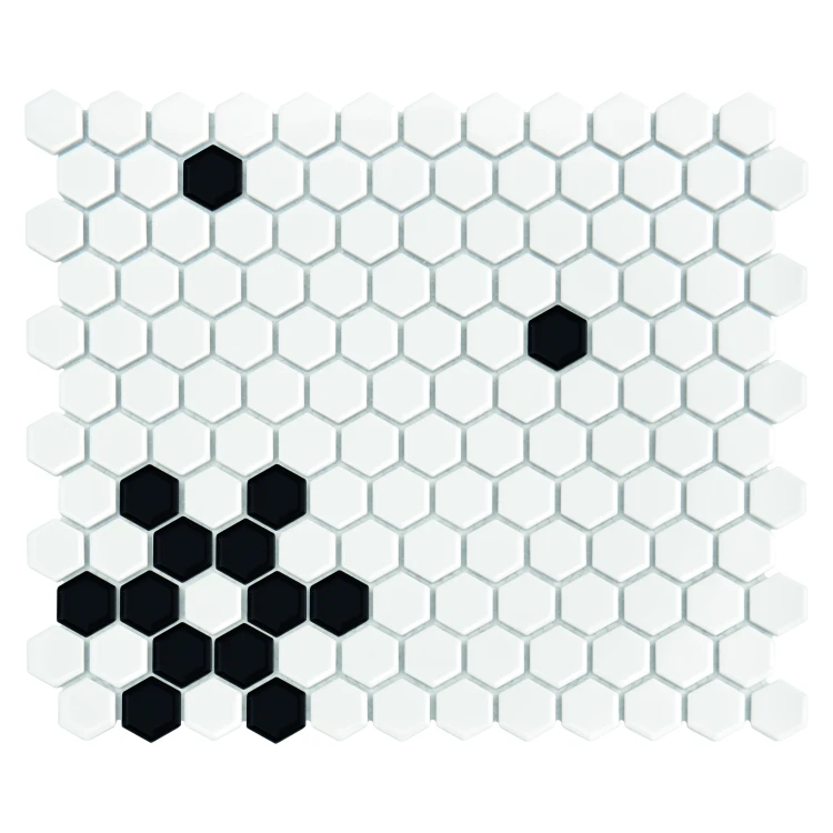 Mini Hexagon B&W SNOW,płytka,mozaika,ceramiczna,kuchnia,łazienka,przedpokój,podłogi,ściany,26x30cm.