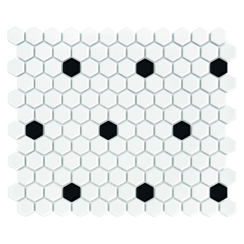 Mini Hexagon B&W SPOT,płytka,mozaika,ceramiczna,kuchnia,łazienka,przedpokój,podłogi,ściany,26x30cm.