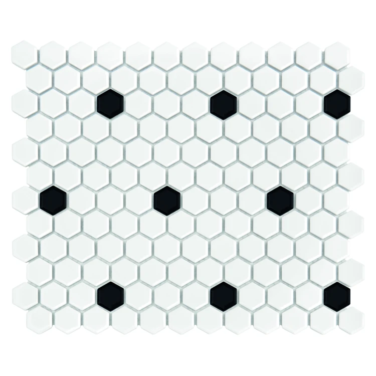 Mini Hexagon B&W SPOT,płytka,mozaika,ceramiczna,kuchnia,łazienka,przedpokój,podłogi,ściany,26x30cm.