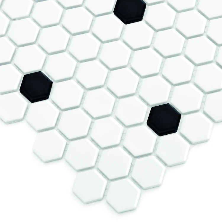 Mini Hexagon B&W SPOT,płytka,mozaika,ceramiczna,kuchnia,łazienka,przedpokój,podłogi,ściany,26x30cm.