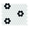 Mini Hexagon B&W FLOWER,płytka,mozaika,ceramiczna,kuchnia,łazienka,przedpokój,podłogi,ściany,30x26cm.