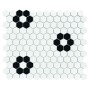 Mini Hexagon B&W FLOWER,płytka,mozaika,ceramiczna,kuchnia,łazienka,przedpokój,podłogi,ściany,30x26cm.
