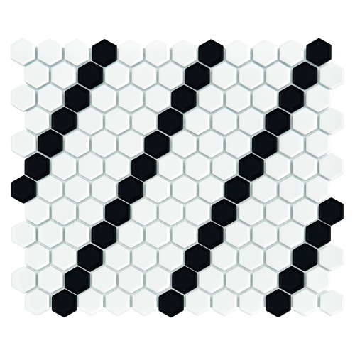 Mini Hexagon B&W LEAN,płytka,mozaika,ceramiczna,kuchnia,łazienka,przedpokój,ściany,podłogi,26x30cm.