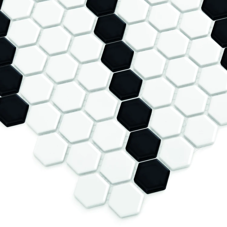 Mini Hexagon B&W LEAN,płytka,mozaika,ceramiczna,kuchnia,łazienka,przedpokój,ściany,podłogi,26x30cm.