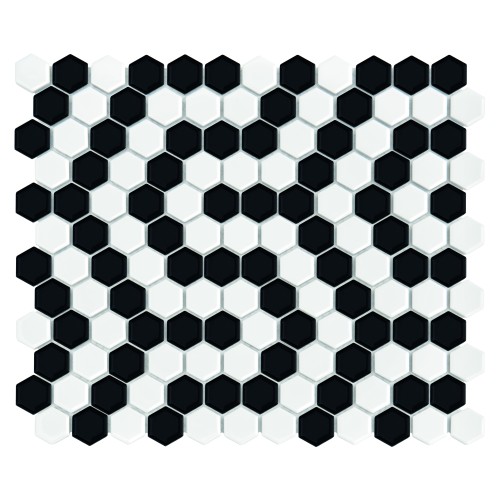 Mini Hexagon B&W CORAL Premium matt,płytka,mozaika,ceramiczna,kuchnia,łazienka,przedpokój,podłogi,ściany,26x30 cm.