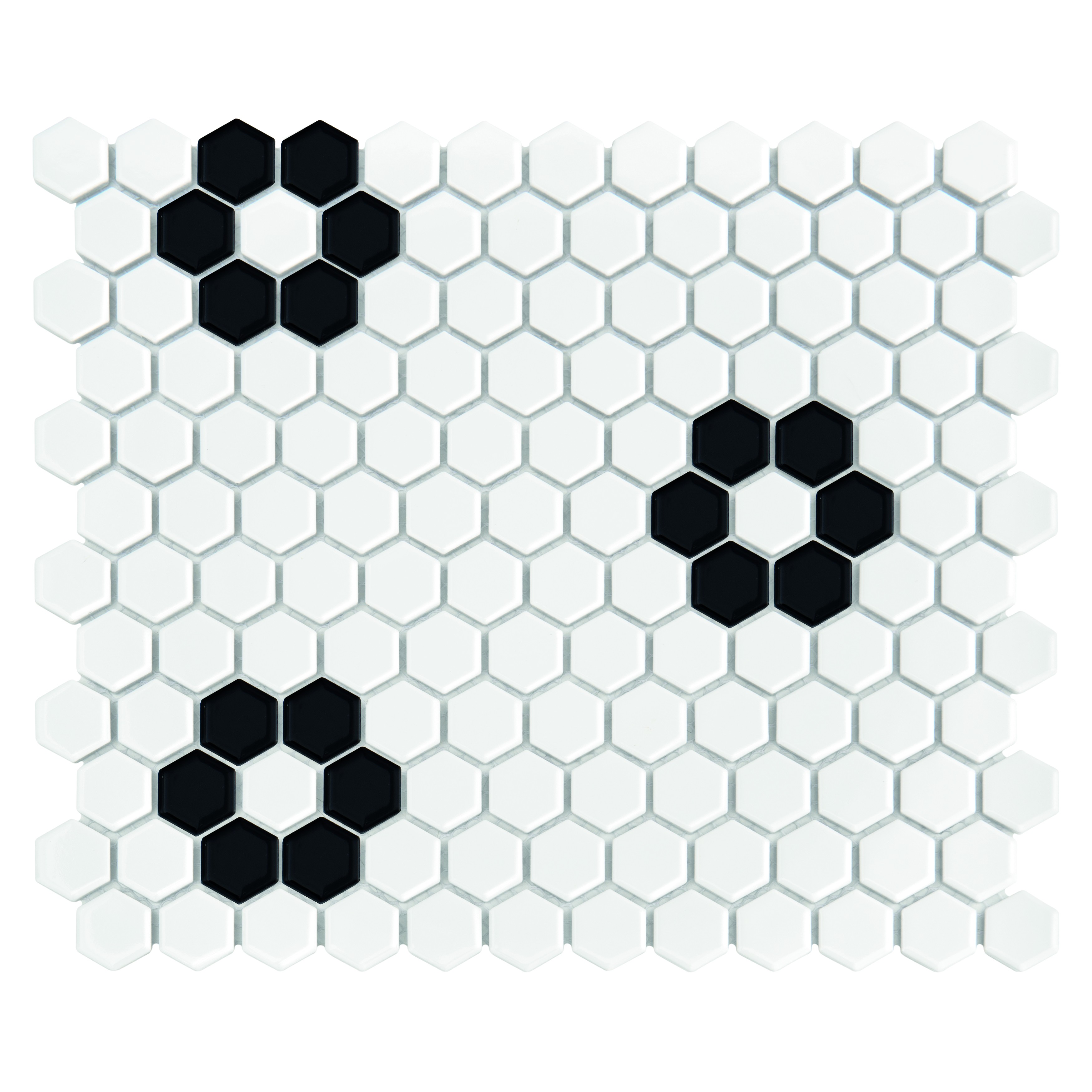 Mini Hexagon B&W FLOWER Premium matt,płytka,mozaika,ceramiczna,kuchnia,łazienka,przedpokój,podłogi,ściany,26x30cm.
