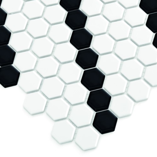 Mini Hexagon B&W LEAN Premium matt,płytka,mozaika,ceramiczna,kuchnia,łazienka,przedpokój,podłogi,ściany,26x30cm.