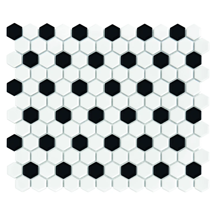 Mini Hexagon B&W MIX,płytka,mozaika,ceramiczna,kuchnia,łazienka,przedpokój,podłogi,ściany,26x30cm.