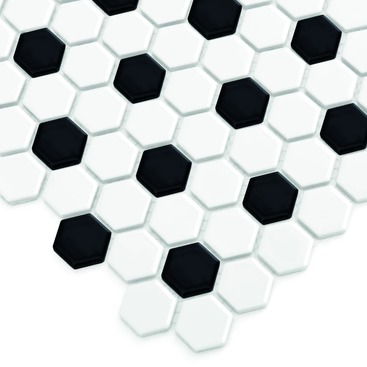 Mini Hexagon B&W MIX,płytka,mozaika,ceramiczna,kuchnia,łazienka,przedpokój,podłogi,ściany,26x30cm.