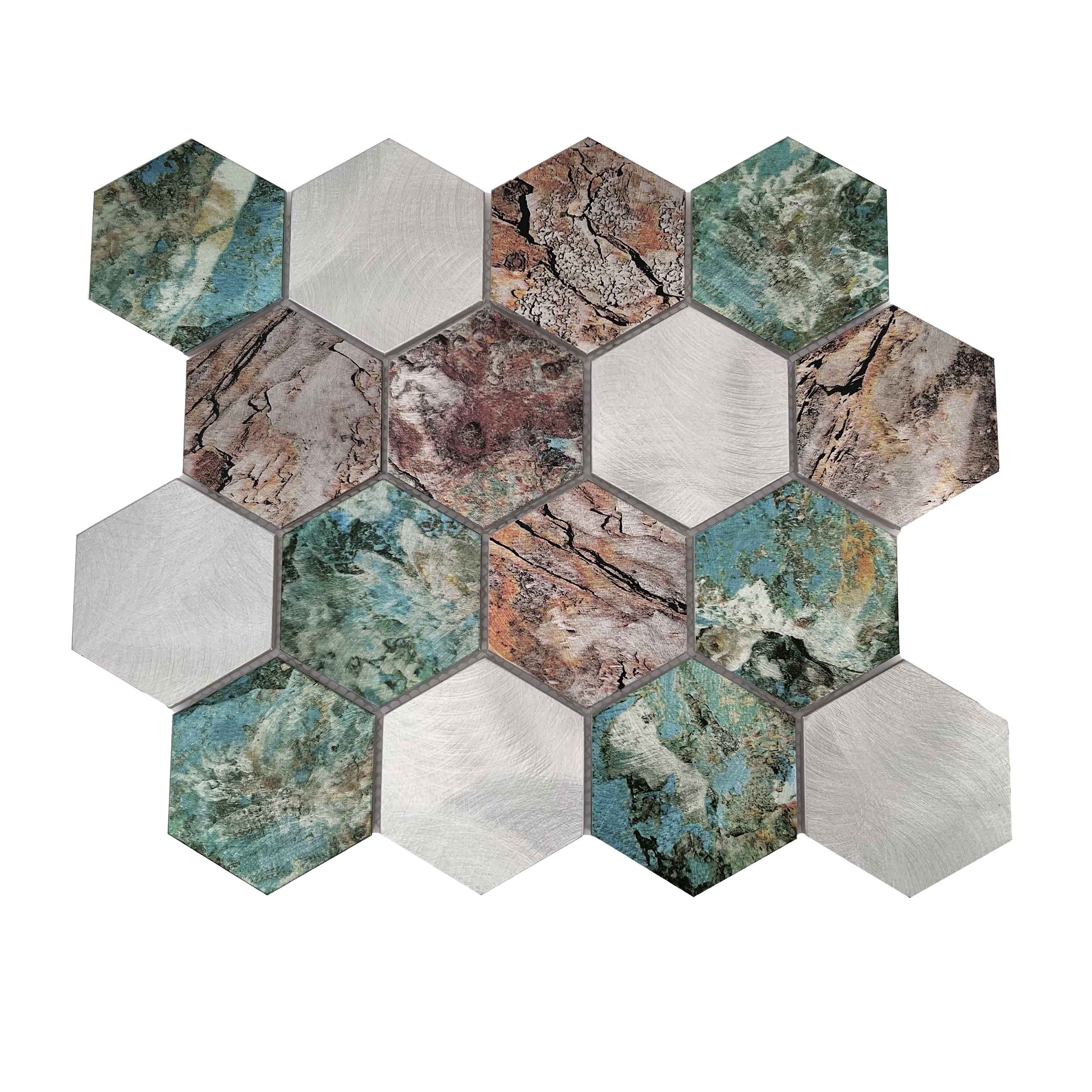 Allumi Hexagon Patina 73,płytka,mozaika,metalowa,kuchnia,łazienka,ściany,29,2x24,8cm