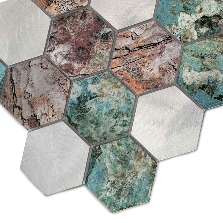 Allumi Hexagon Patina 73,płytka,mozaika,metalowa,kuchnia,łazienka,ściany,29,2x24,8cm