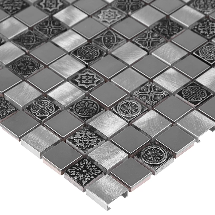 ALLUMI GREY MIX 23,płytka,mozaika,metalowa,kuchnia,łazienka,ściany,30x30cm.