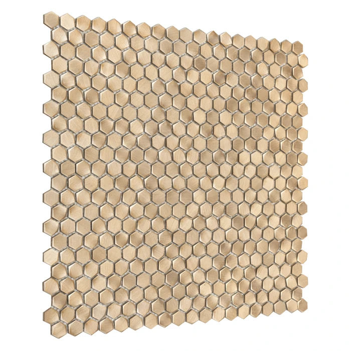 ALLUMI GOLD HEXAGON 14,płytka,mozaika,metalowa,kuchnia,łazienka,ściany,30x30cm.
