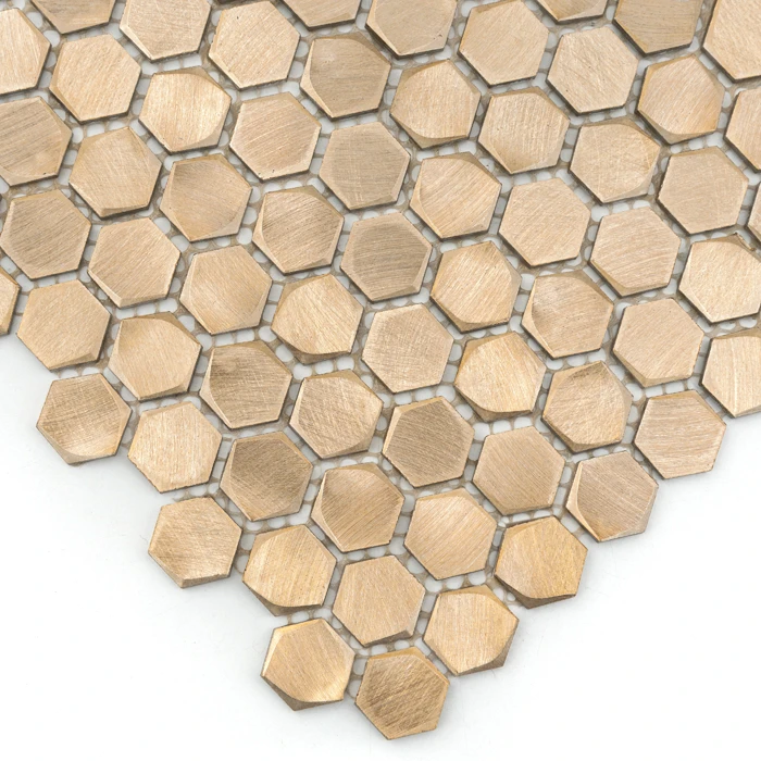 ALLUMI GOLD HEXAGON 14,płytka,mozaika,metalowa,kuchnia,łazienka,ściany,30x30cm.