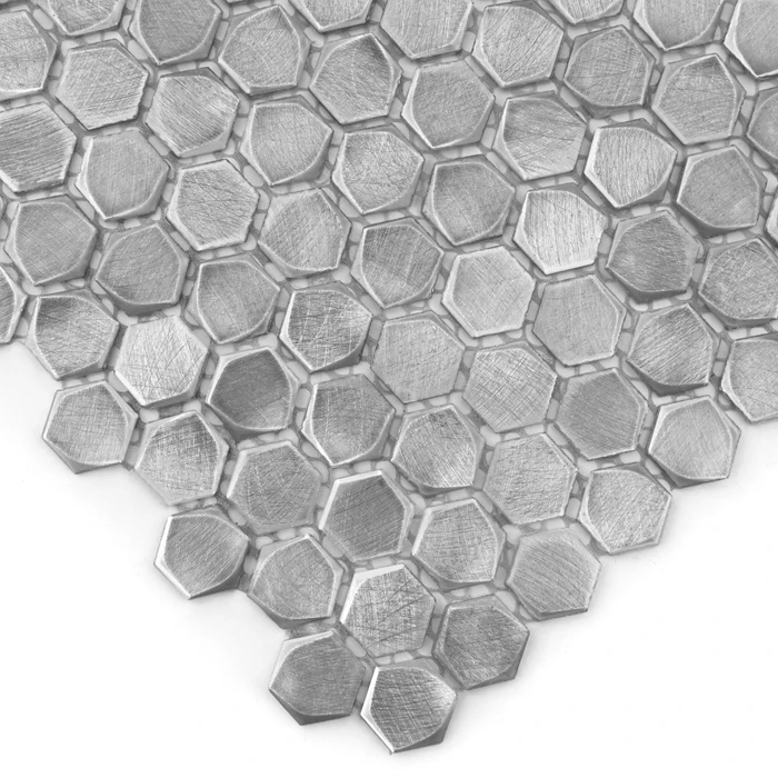 ALLUMI SILVER HEXAGON 14,płytka,mozaika,metalowa,kuchnia,łazienka,ściany,30x30cm.