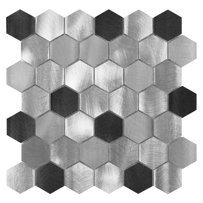 Allumi Grey Hexagon Mix 48,płytka,mozaika,metalowa,kuchnia,łazienka,ściany,30x30cm.