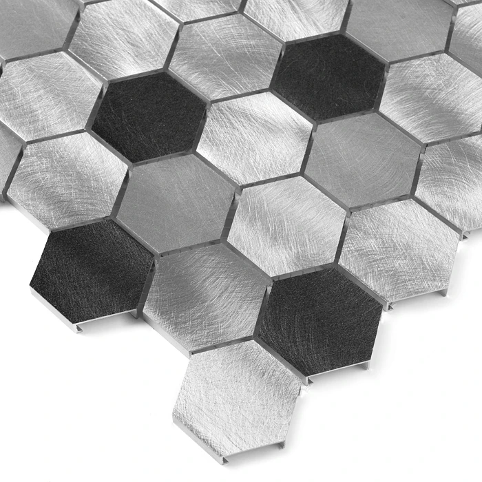 Allumi Grey Hexagon Mix 48,płytka,mozaika,metalowa,kuchnia,łazienka,ściany,30x30cm.